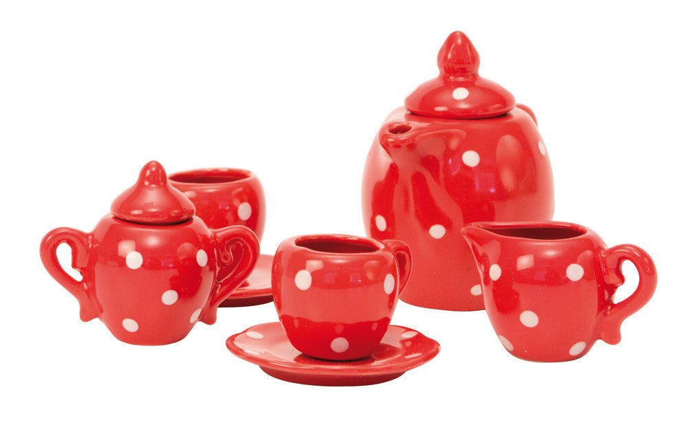 red-ceramic-tea-set-moulin-roty-la-grande-famille.jpg Toy Castle - Red Ceramic Tea Set - Image 1